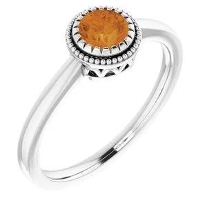 14K White Citrine "November" Birthstone Ring