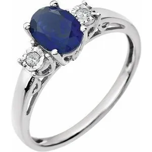 14K White Created Blue Sapphire & .04 CTW Diamond Ring