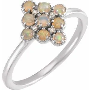 14K White Ethiopian Opal & .02 CTW Diamond Ring