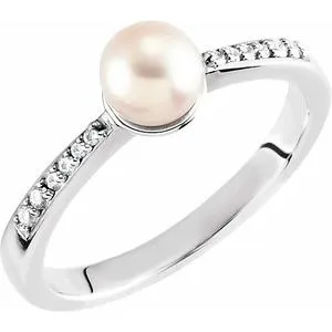 14K White Freshwater Cultured Pearl & .07 CTW Diamond Ring