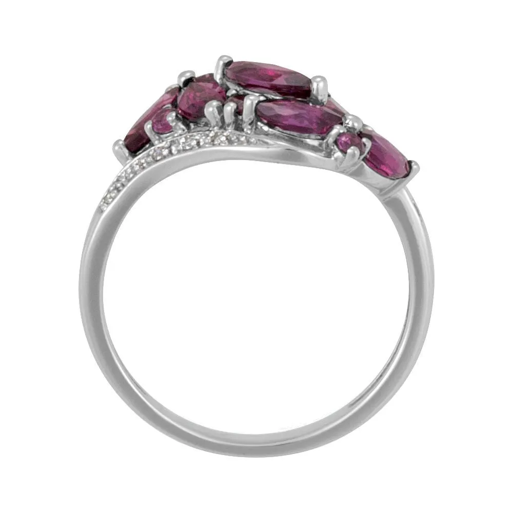 14k White Gold Brazilian Garnet & Diamond Accented Bypass Ring, Size 7