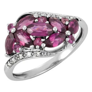 14k White Gold Brazilian Garnet & Diamond Accented Bypass Ring, Size 7