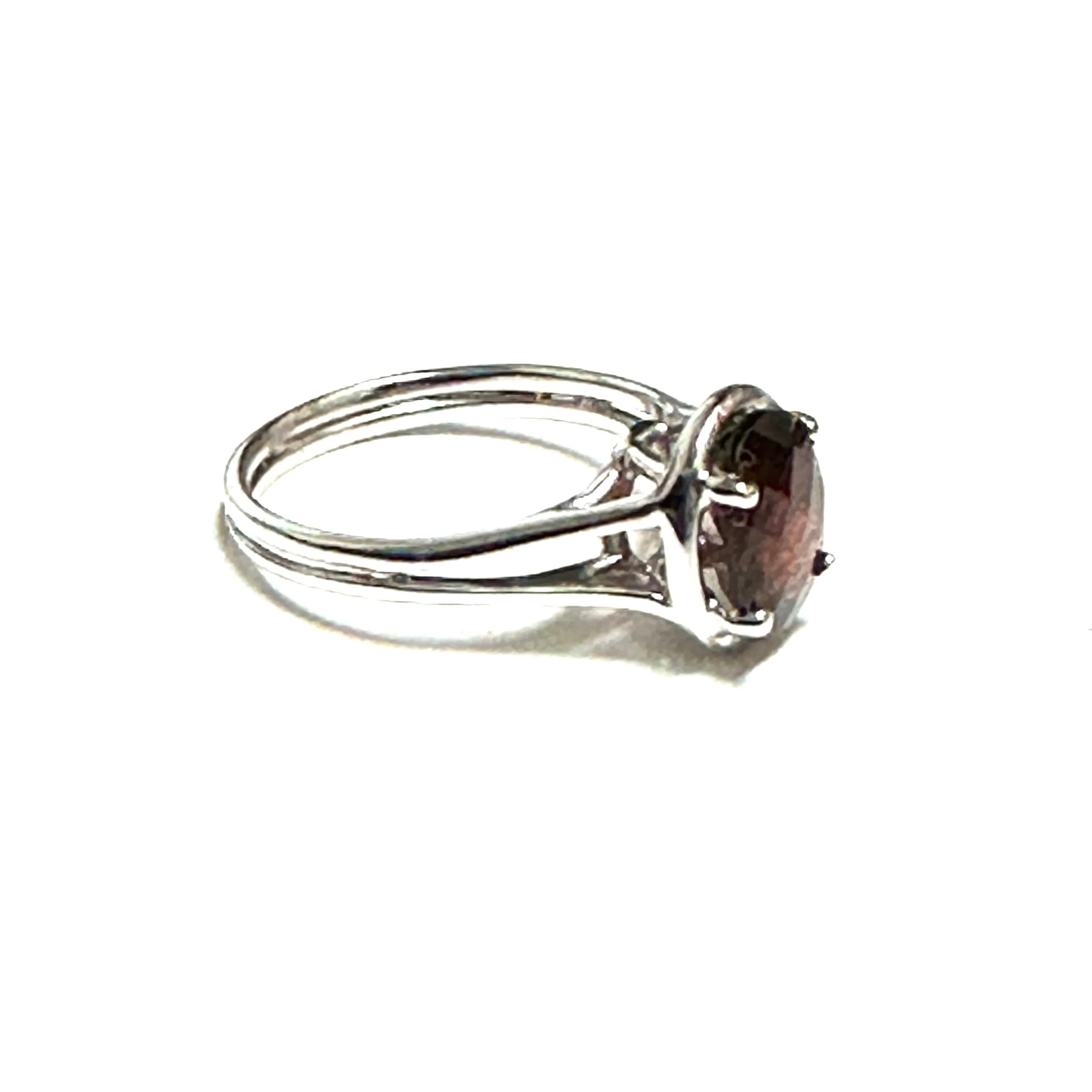 14K White Gold Checkerd Cut Garnet Ring