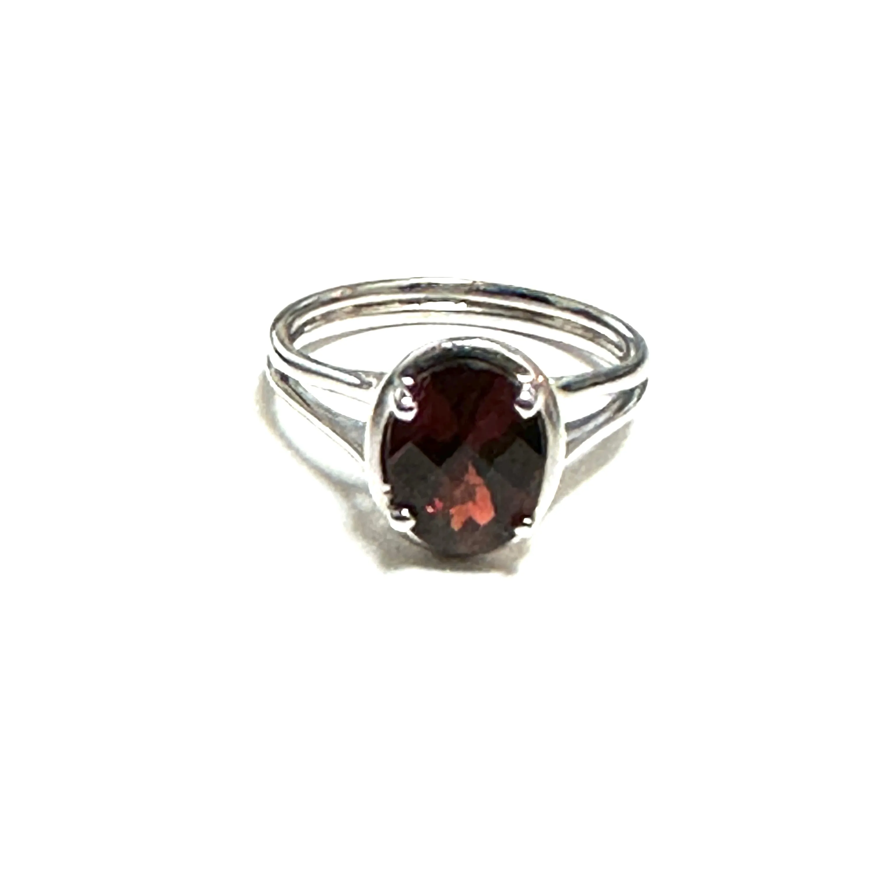 14K White Gold Checkerd Cut Garnet Ring