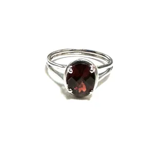 14K White Gold Checkerd Cut Garnet Ring