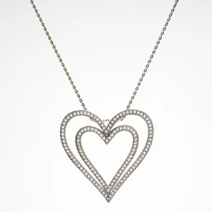 14k White Gold CZ Heart Pendant Necklace