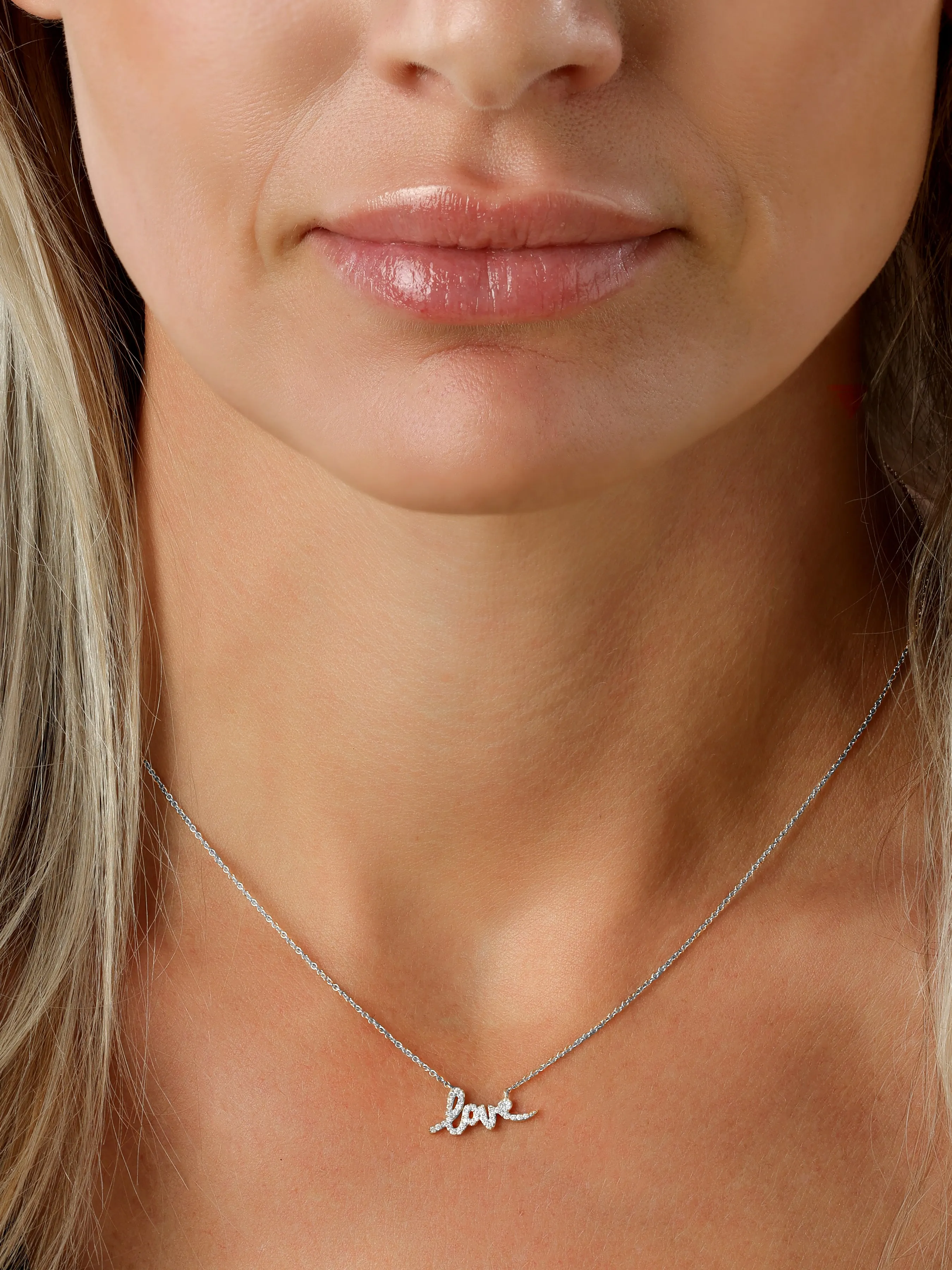 14k White Gold Diamond Love Necklace