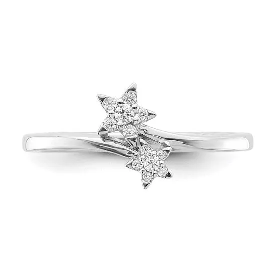 14k White Gold Double Star Bypass Diamond Ring
