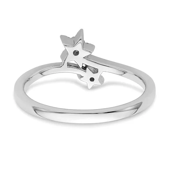 14k White Gold Double Star Bypass Diamond Ring