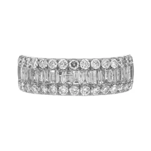 14k White Gold Half Eternity Diamond Baguette and Round Ring