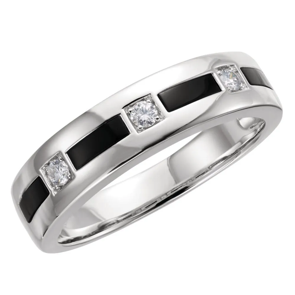 14k White Gold Onyx & 1/6 CTW Diamond Ring Size 11