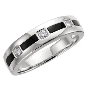 14k White Gold Onyx & 1/6 CTW Diamond Ring Size 11