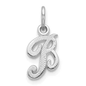 14K White Gold Small Size Casted Script Design Letter B Initial Charm Pendant