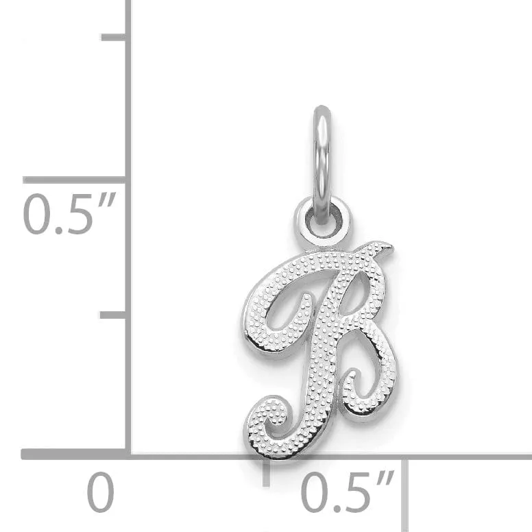 14K White Gold Small Size Casted Script Design Letter B Initial Charm Pendant