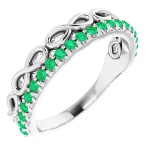 14K White Lab-Created Emerald Stackable Infinity-Inspired Heart Ring