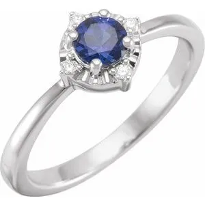 14K White Lab-Grown Blue Sapphire & .04 CTW Natural Diamond Halo-Style Ring