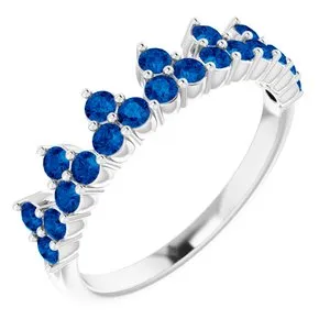 14K White Lab-Grown Blue Sapphire Crown Ring