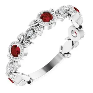 14K White Mozambique Garnet & .03 CTW Diamond Leaf Ring