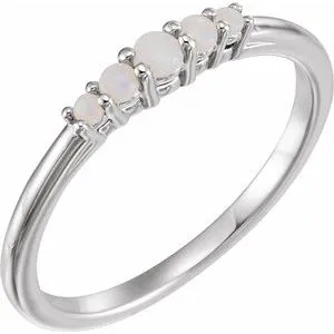 14K White Opal Graduated Five-Stone Ring