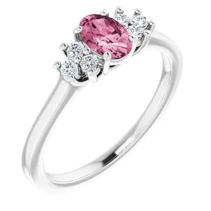 14K White Pink Tourmaline  & 1/8 CTW Diamond Ring