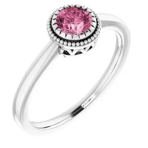 14K White Pink Tourmaline "October" Birthstone Ring