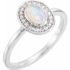 14K White Rainbow Moonstone & 1/10 CTW Diamond Halo-Style Ring