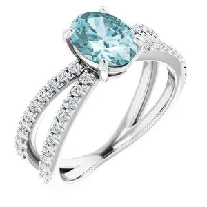 14K White Sky Blue Topaz & 1/3 CTW Diamond Ring