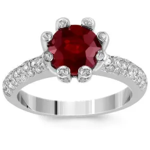 14K White Solid Gold Diamond Ruby Womens Ring 2.90 Ctw