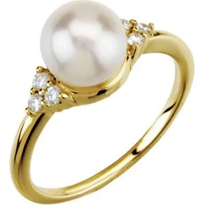 14K Yellow 7.5-8 mm Freshwater Cultured Pearl & 1/8 CTW Diamond Ring