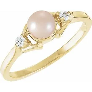 14K Yellow Akoya Cultured Pearl & .06 CTW Diamond Ring