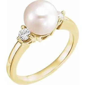 14K Yellow Akoya Cultured Pearl & 1/4 CTW Diamond Ring