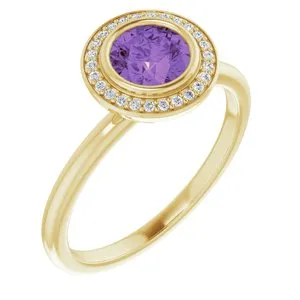 14K Yellow Amethyst & .06 CTW Diamond Ring