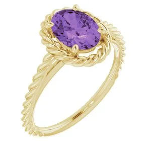 14K Yellow Amethyst Rope Ring
