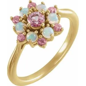 14K Yellow Baby Pink Topaz & Ethiopian Opal Floral-Inspired Ring