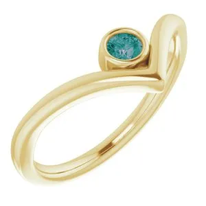 14K Yellow Chatham® Created Alexandrite Solitaire Bezel-Set "V" Ring
