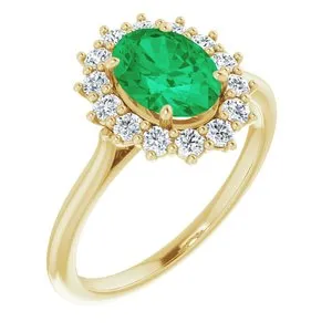 14K Yellow Chatham® Created Emerald & 3/8 CTW Diamond Ring