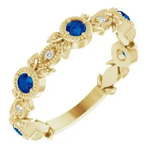 14K Yellow Chatham® Lab-Created Blue Sapphire & .03 CTW Diamond Ring