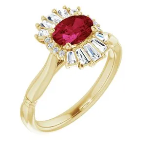 14K Yellow Chatham® Lab-Created Ruby & 1/4 CTW Diamond Ring