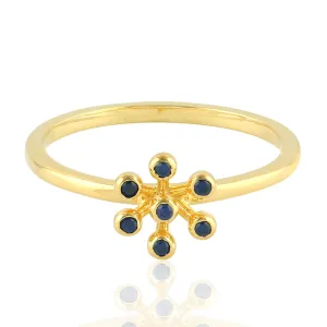 14k Yellow Gold Bezel Set Blue Sapphire Gemstone Designer Ring For Her