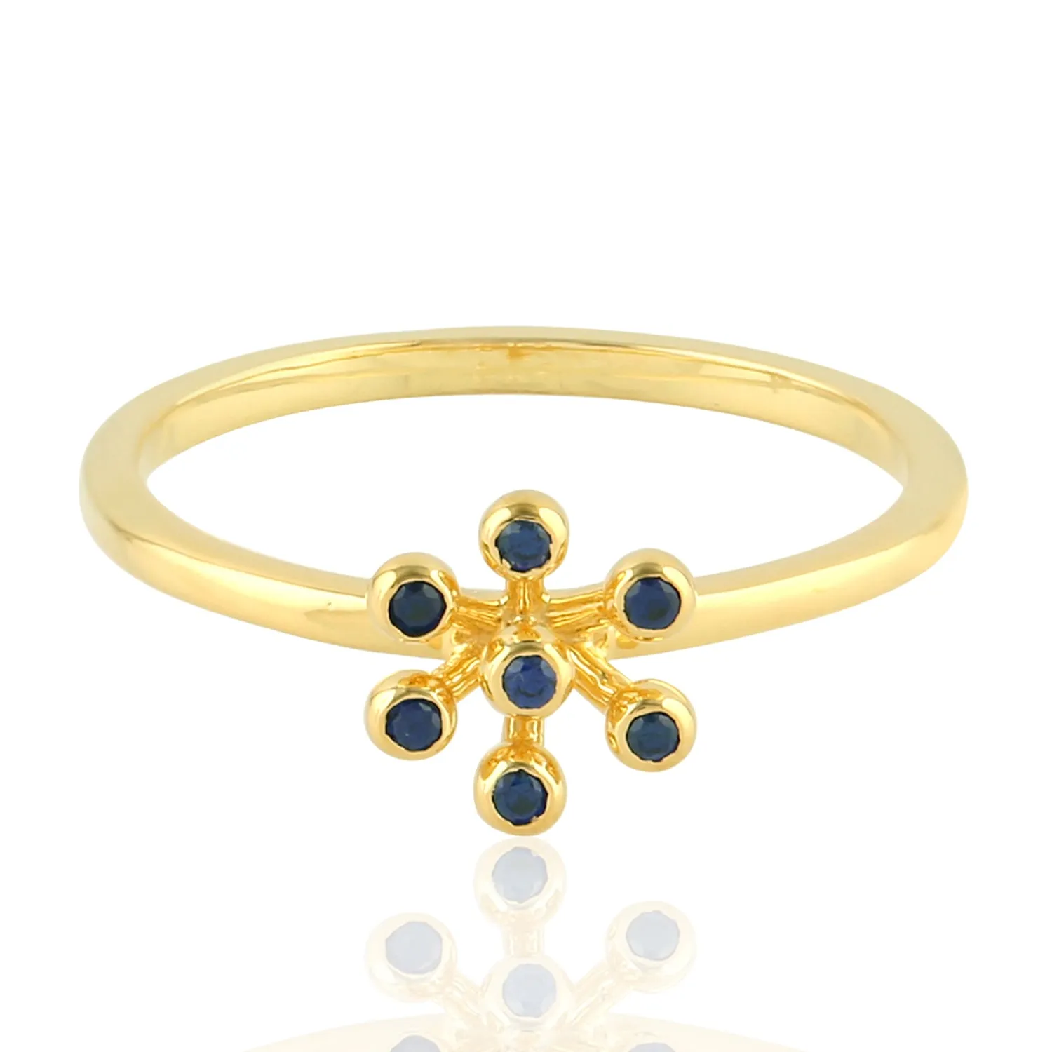 14k Yellow Gold Bezel Set Blue Sapphire Gemstone Designer Ring For Her