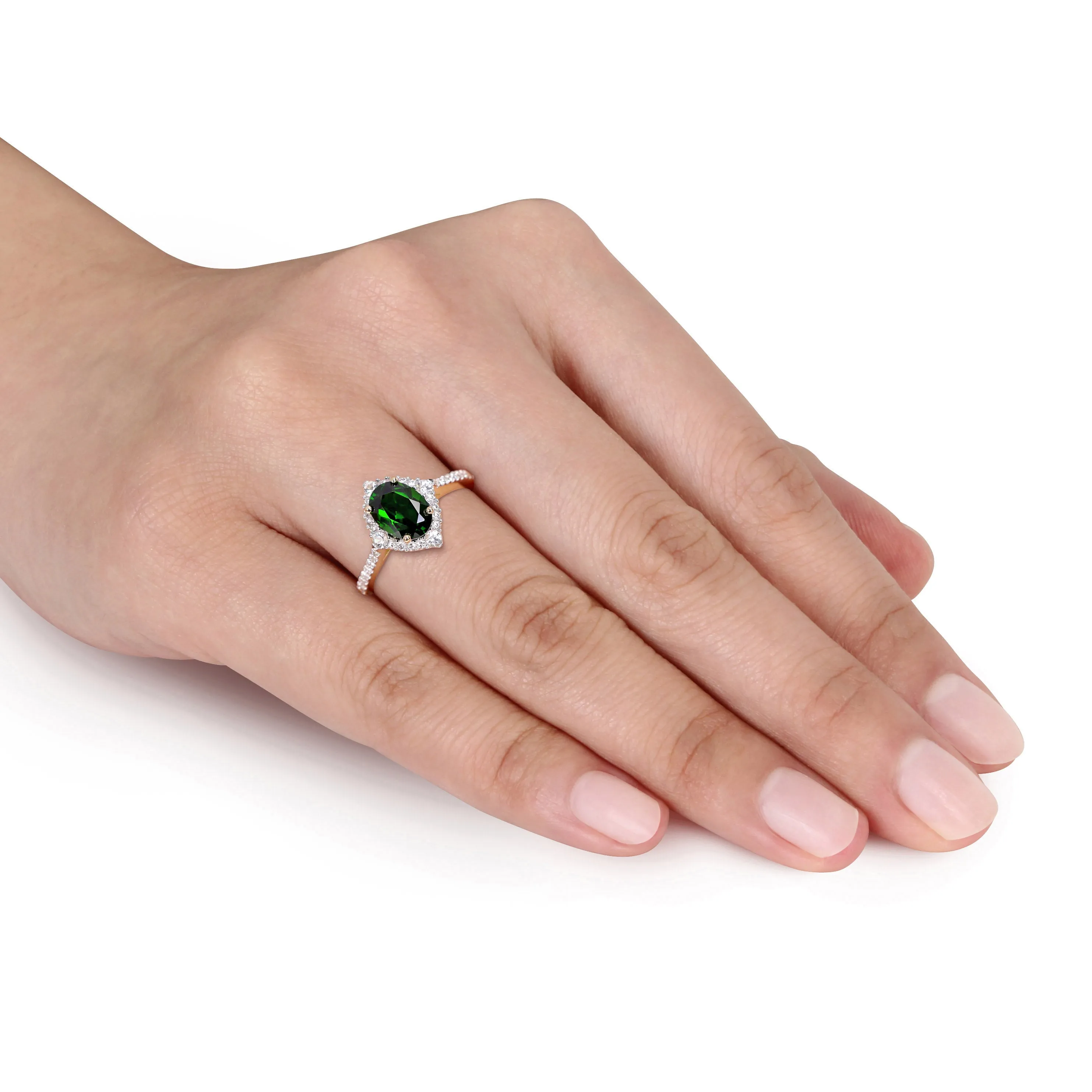 14K Yellow Gold Chrome Diopside Ring with Gemstone Halo