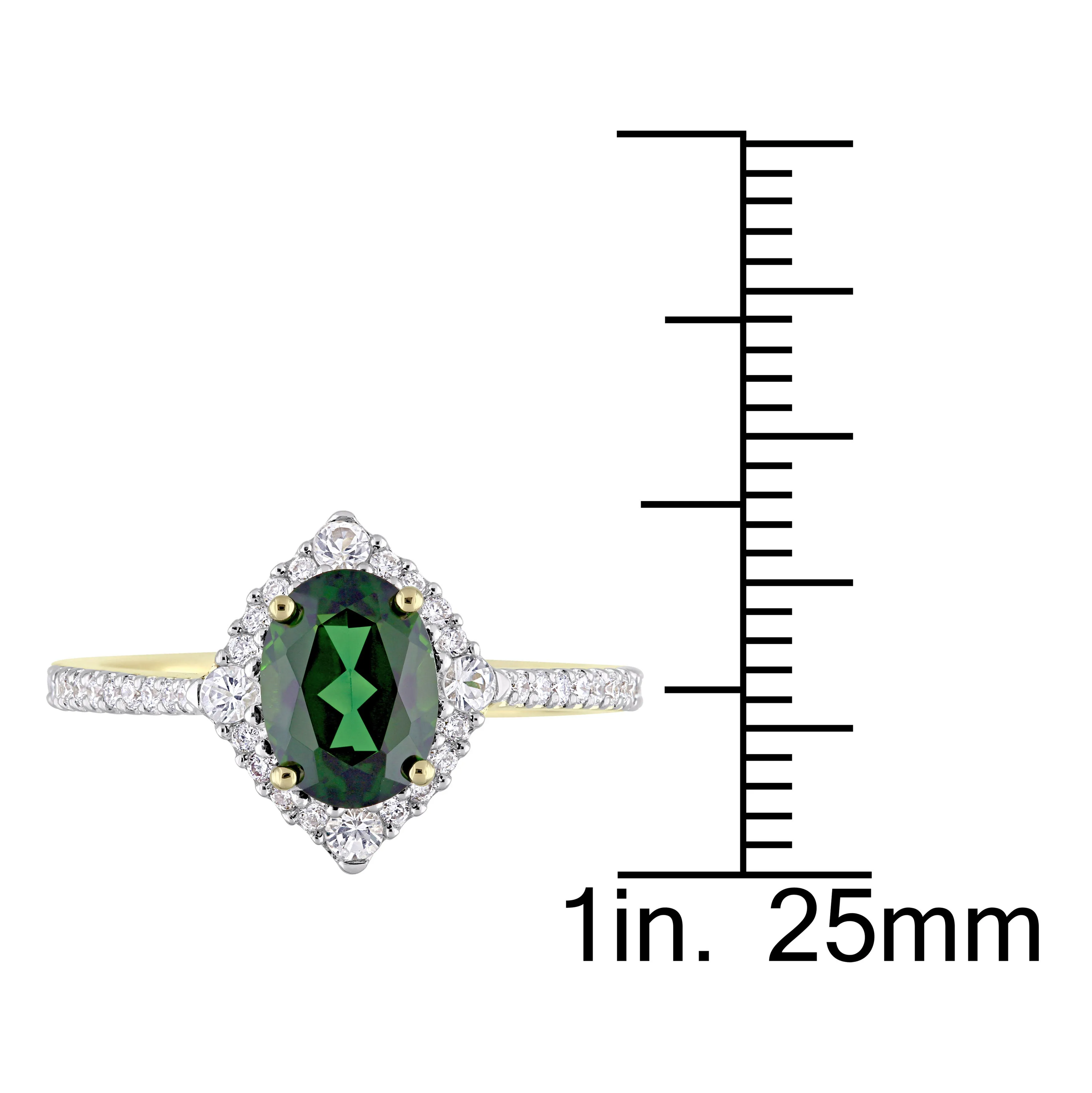 14K Yellow Gold Chrome Diopside Ring with Gemstone Halo