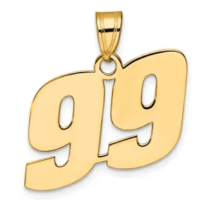 14k Yellow Gold Polished Finish Block Script Design Number 99 Charm Pendant
