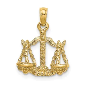 14k Yellow Gold Polished Texture Finish3-D Libra Zodiac Charm Pendant