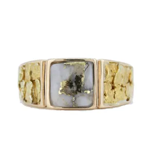 14K Yellow Gold Quartz & Gold Nugget Women's Ring