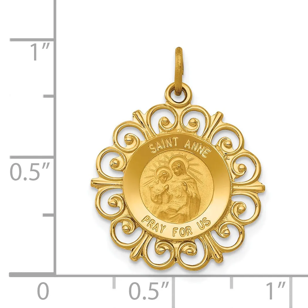 14k Yellow Gold Saint Anne Medal Pendant