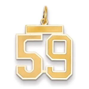 14k Yellow Gold Satin Brush Finish Medium Size Number 59 Charm Pendant