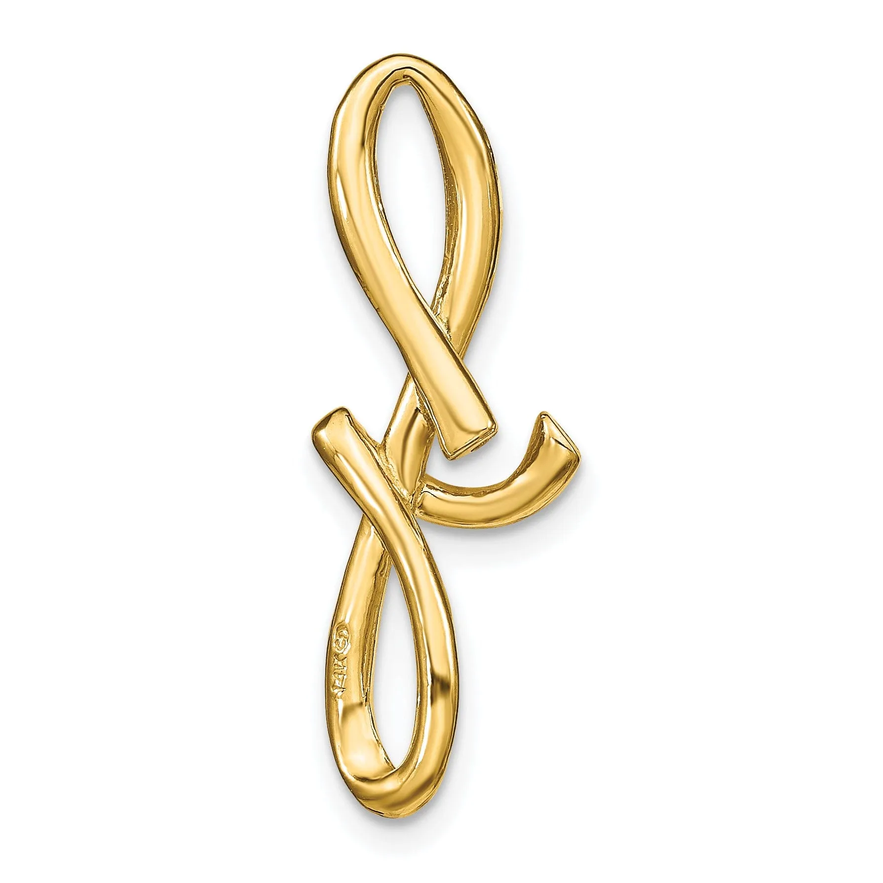 14k Yellow Gold Script Design Large Letter F Initial Slide Pendant