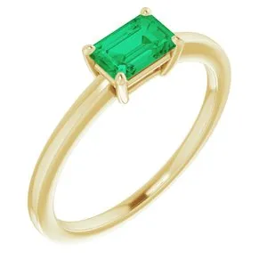 14K Yellow Lab-Grown Emerald Ring