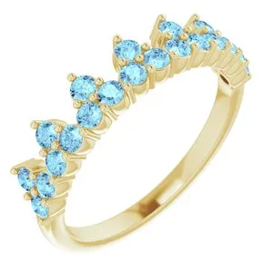 14K Yellow Natural Aquamarine Crown Ring